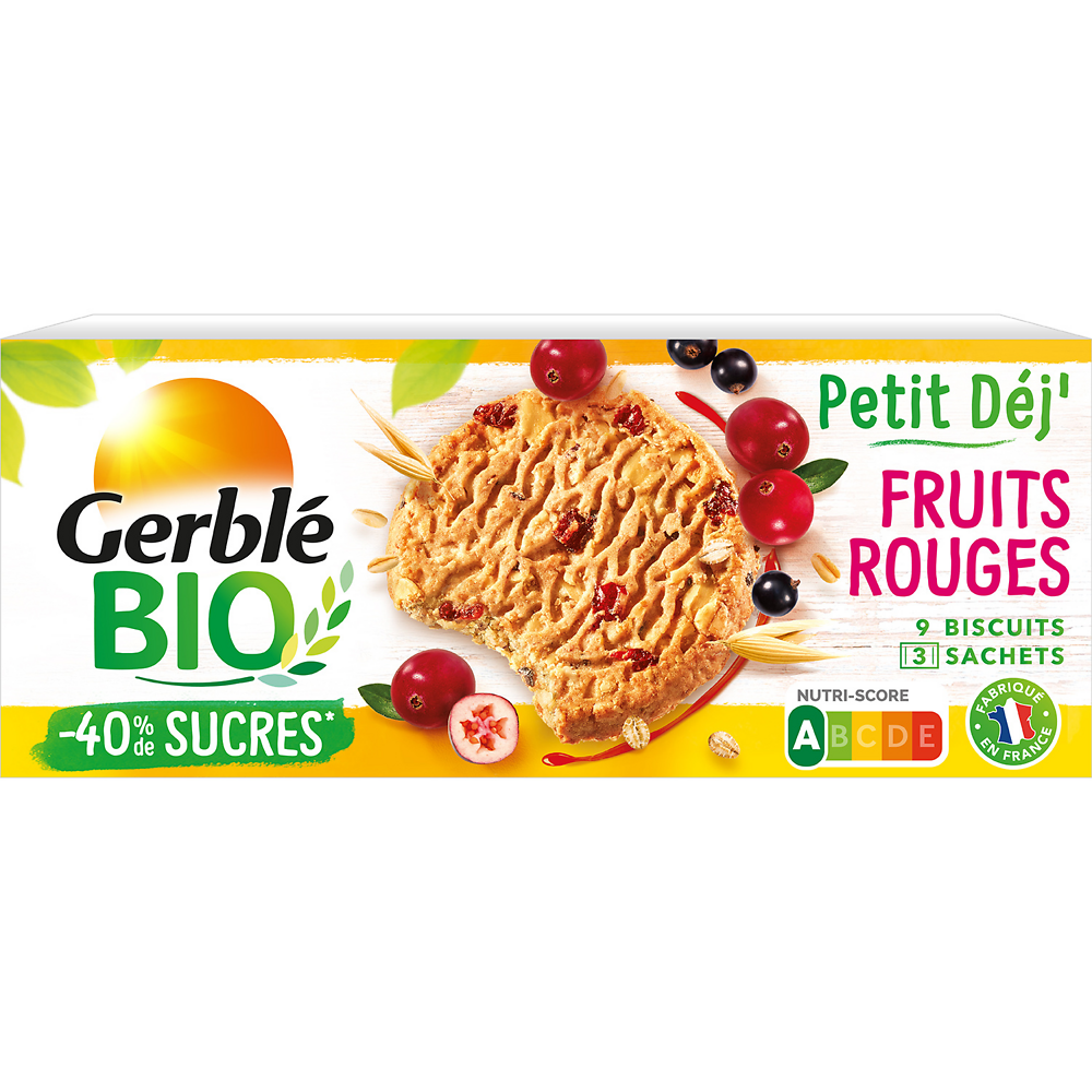 Gâteau Petit dej'aux fruits rouges GERBLE BIO, étui 132g