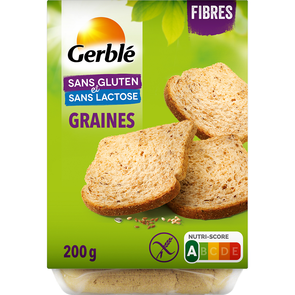 Pain de mie aux graines sans gluten et lactose GERBLE, 200g