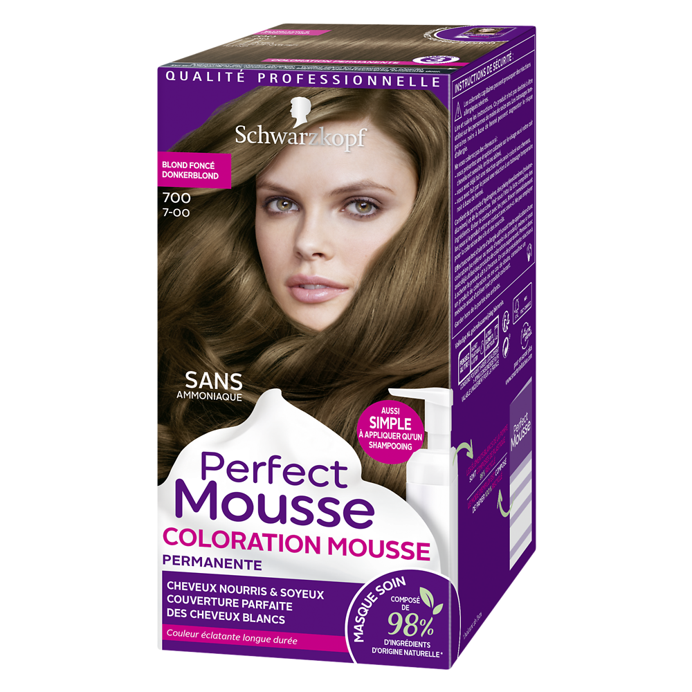 Coloration permanente 700 blond foncé SCHWARZKOPF PERFECT MOUSSE - 182ml