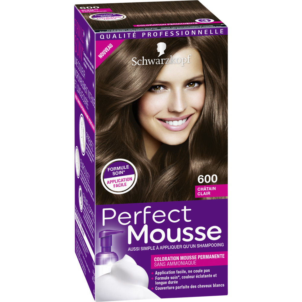 Coloration permanente 600 châtain clair SCHWARZKOPF PERFECT MOUSSE - 182ml