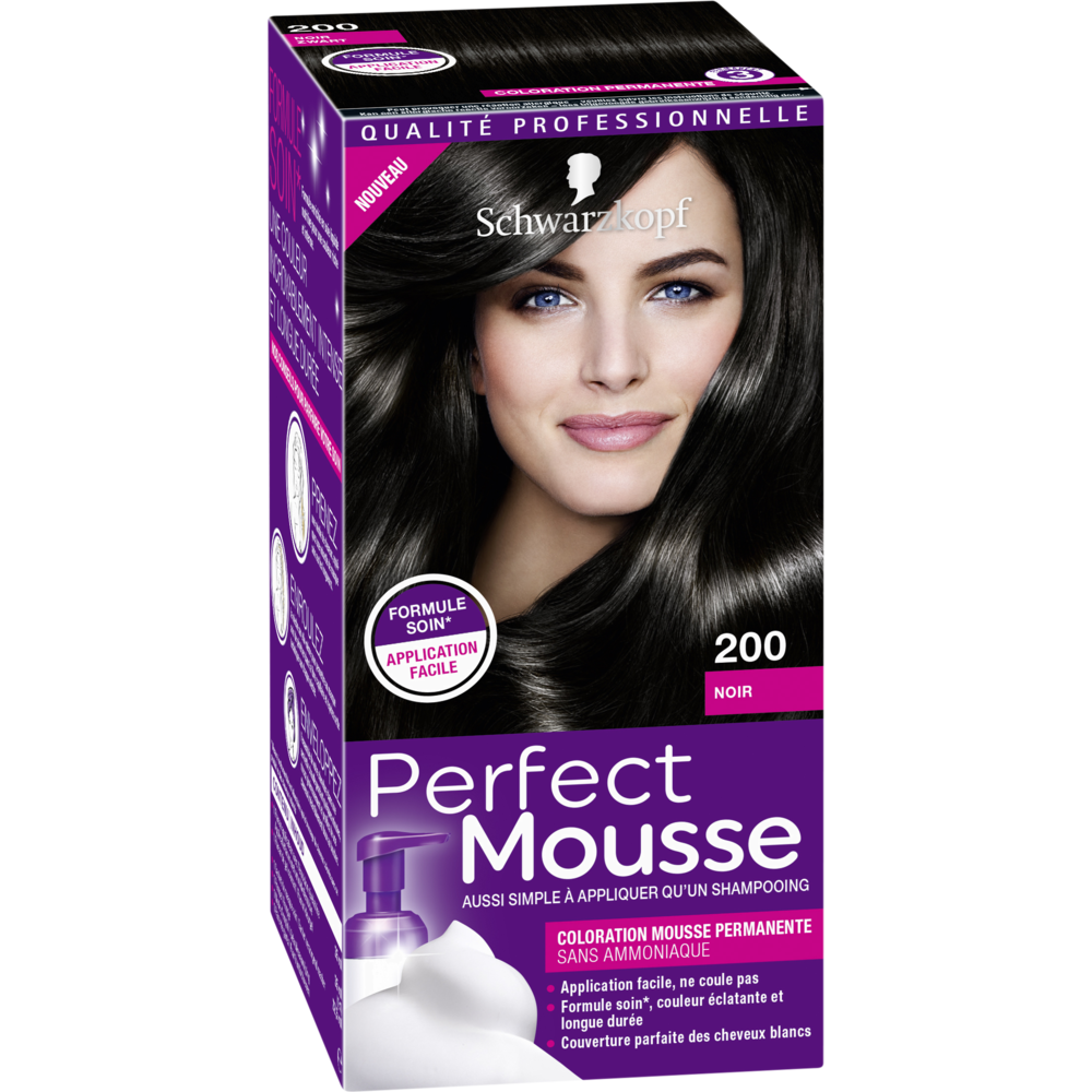 Coloration permanente 200 noir SCHWARZKOPF PERFECT MOUSSE - 182ml