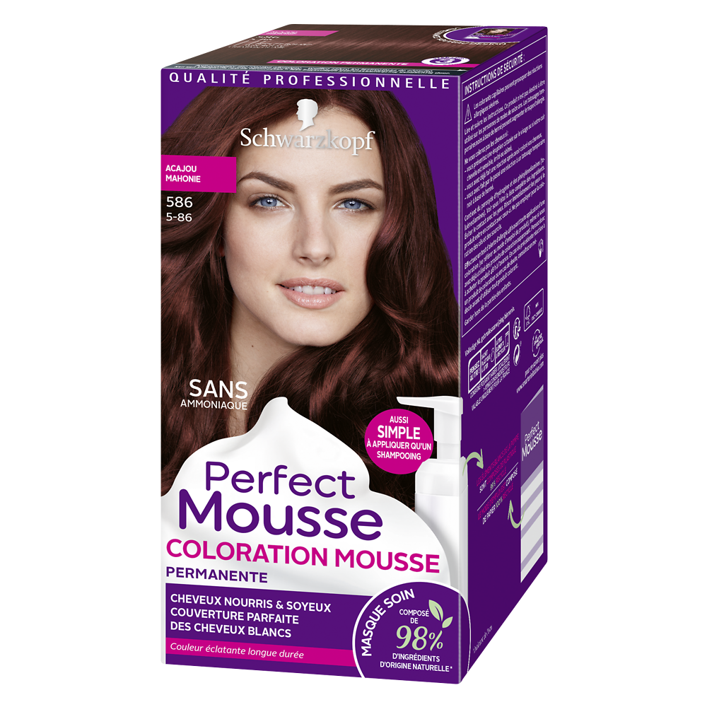 Coloration permanente 586 acajou SCHWARZKOPF PERFECT MOUSSE - 182ml