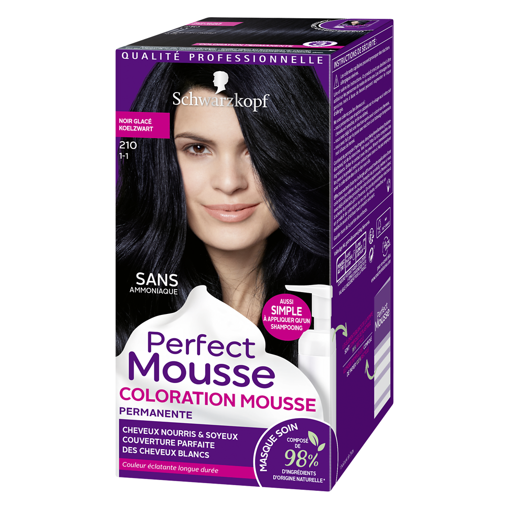 Coloration permanente 210 noir glacé SCHWARZKOPF PERFECT MOUSSE - 182ml