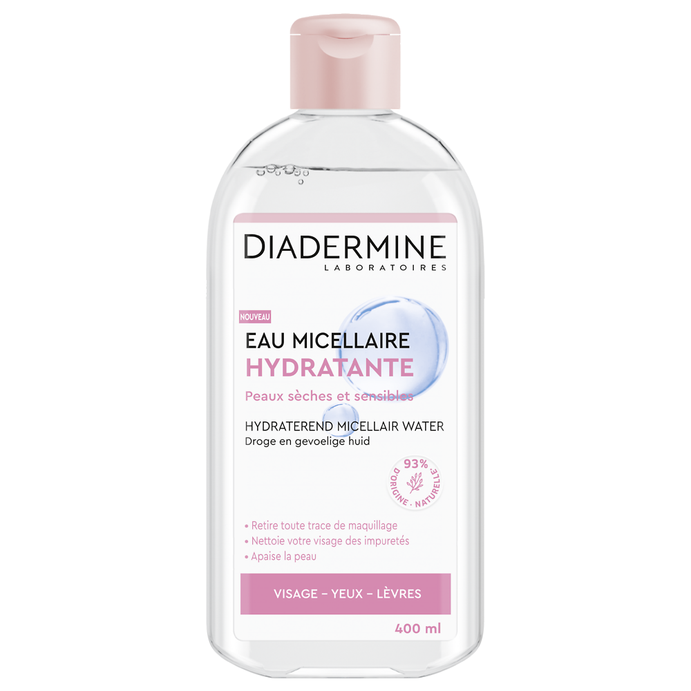 Eau micellaire hydratante pour peaux sèches et sensibles DIADERMINE, flacon de 400ml