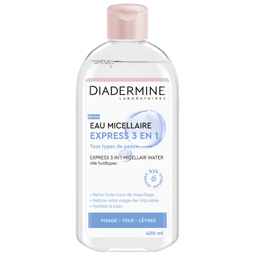 Eau micellaire express 3en1 visage et yeux DIADERMINE, flacon de 400ml