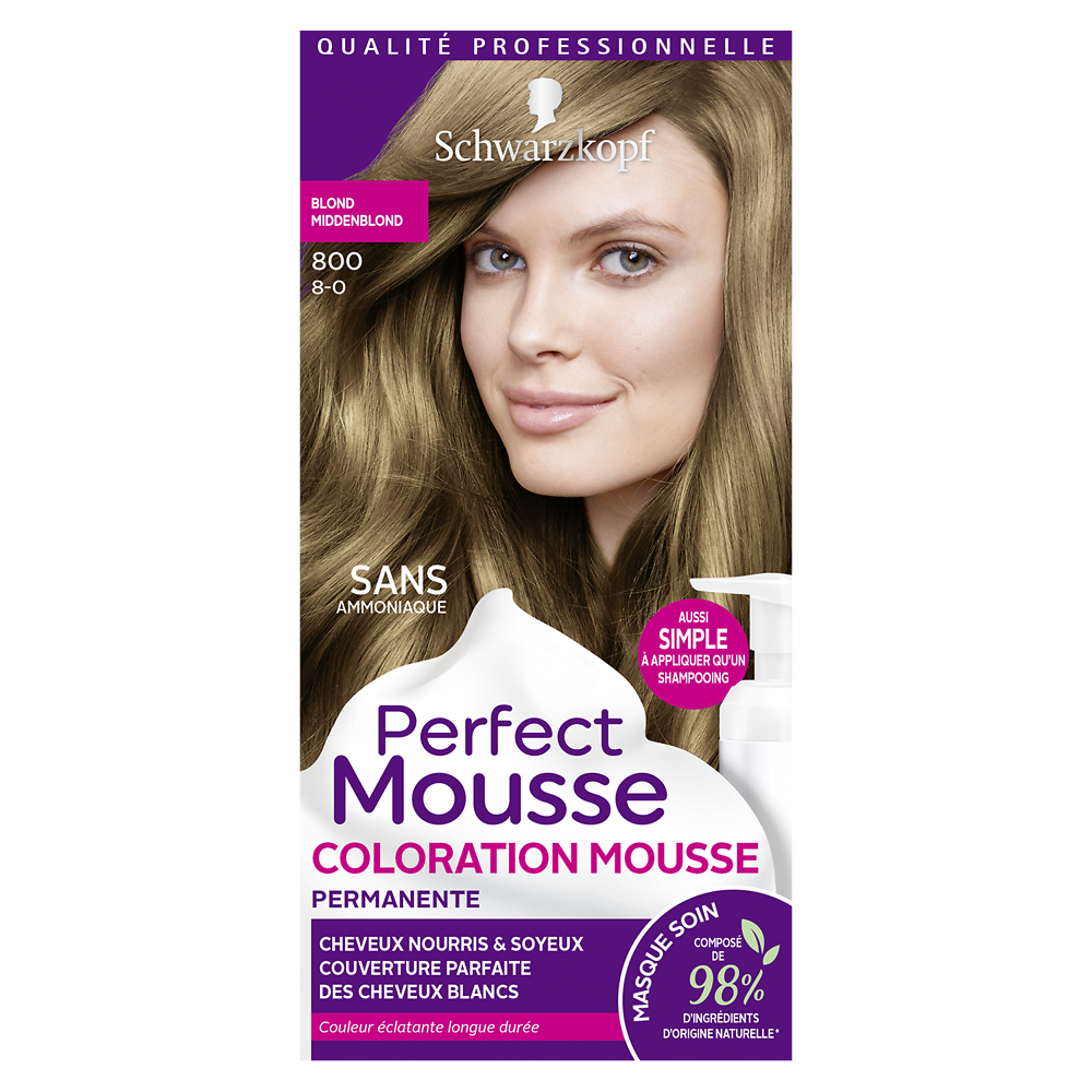 Coloration permanente sans ammoniaque N°800 Blond PERFECT MOUSSE - 1 unité