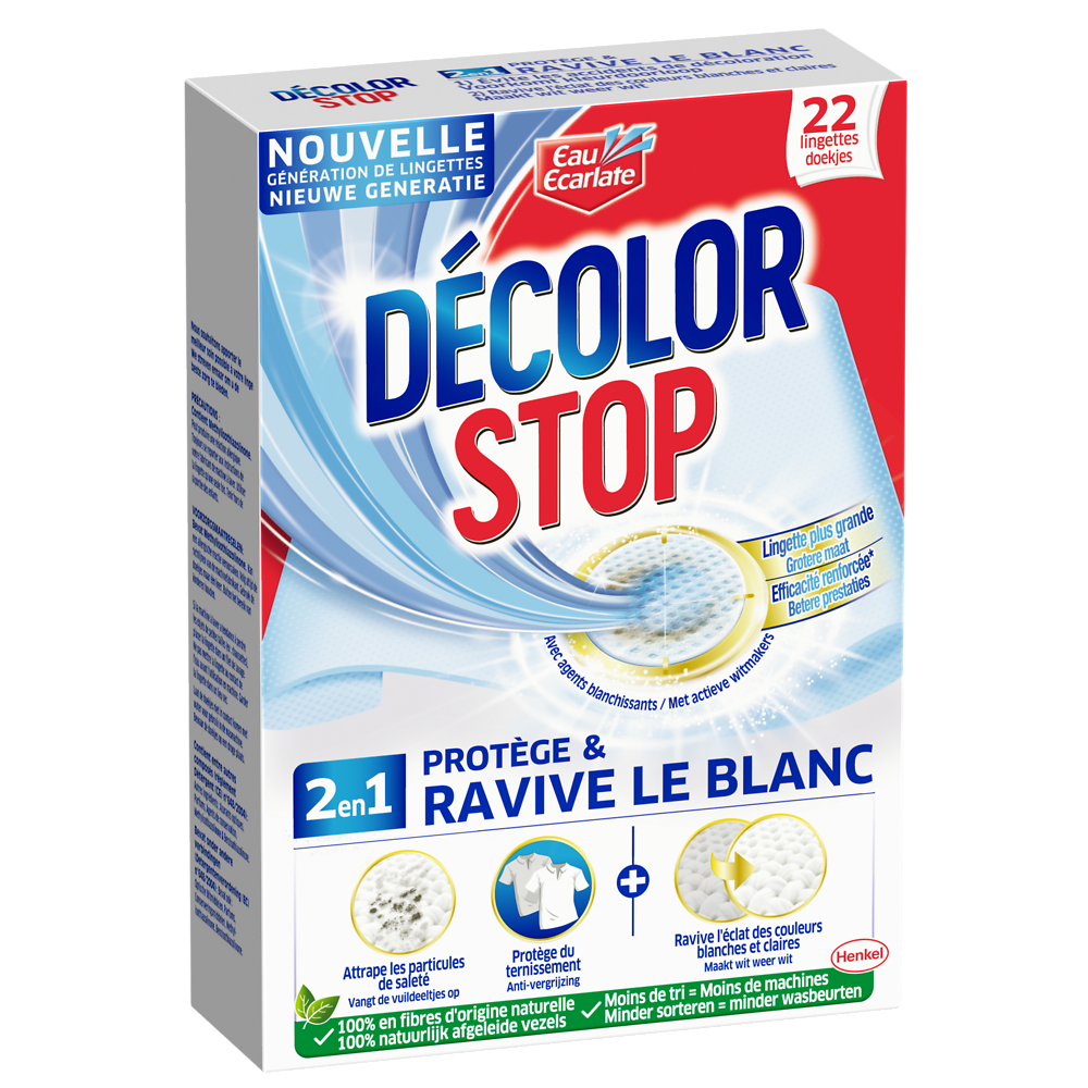 Lingette anti-décoloration ravive le blanc DECOLOR STOP - 22 lingettes