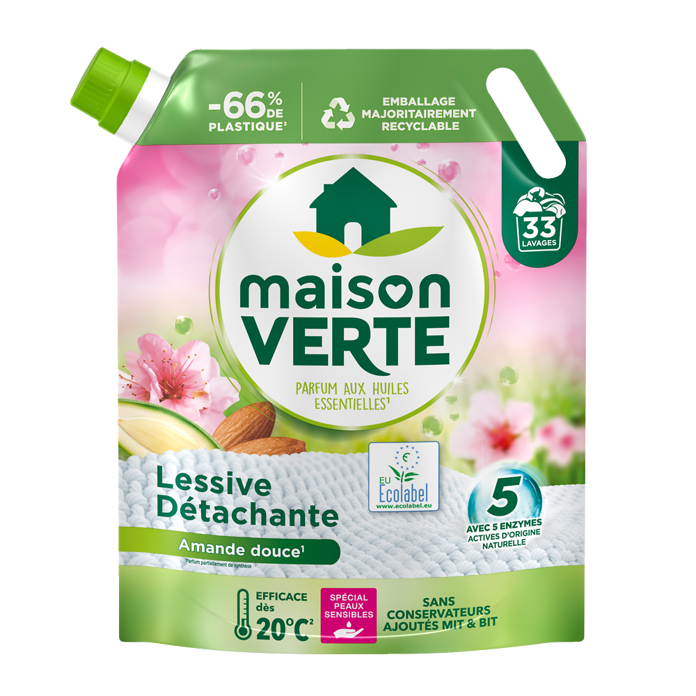 Lessive capsule doypack amande peaux sensibles MAISON VERTE - 33 Lavages