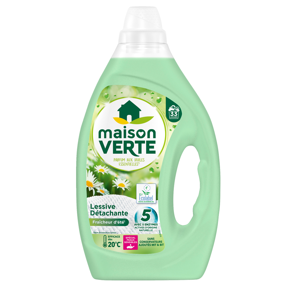 Lessive liquide fraîcheur d'été MAISON VERTE - 33 Lavages