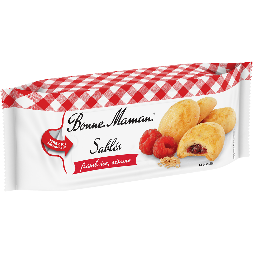 Biscuits Sablés au sésame et à la framboise, BONNE MAMAN, paquet de 150g