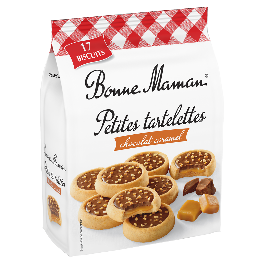 Tartelette chocolat au lait et au caramel avec arôme naturel saupoudrées de nougatine BONNE MAMAN 250g