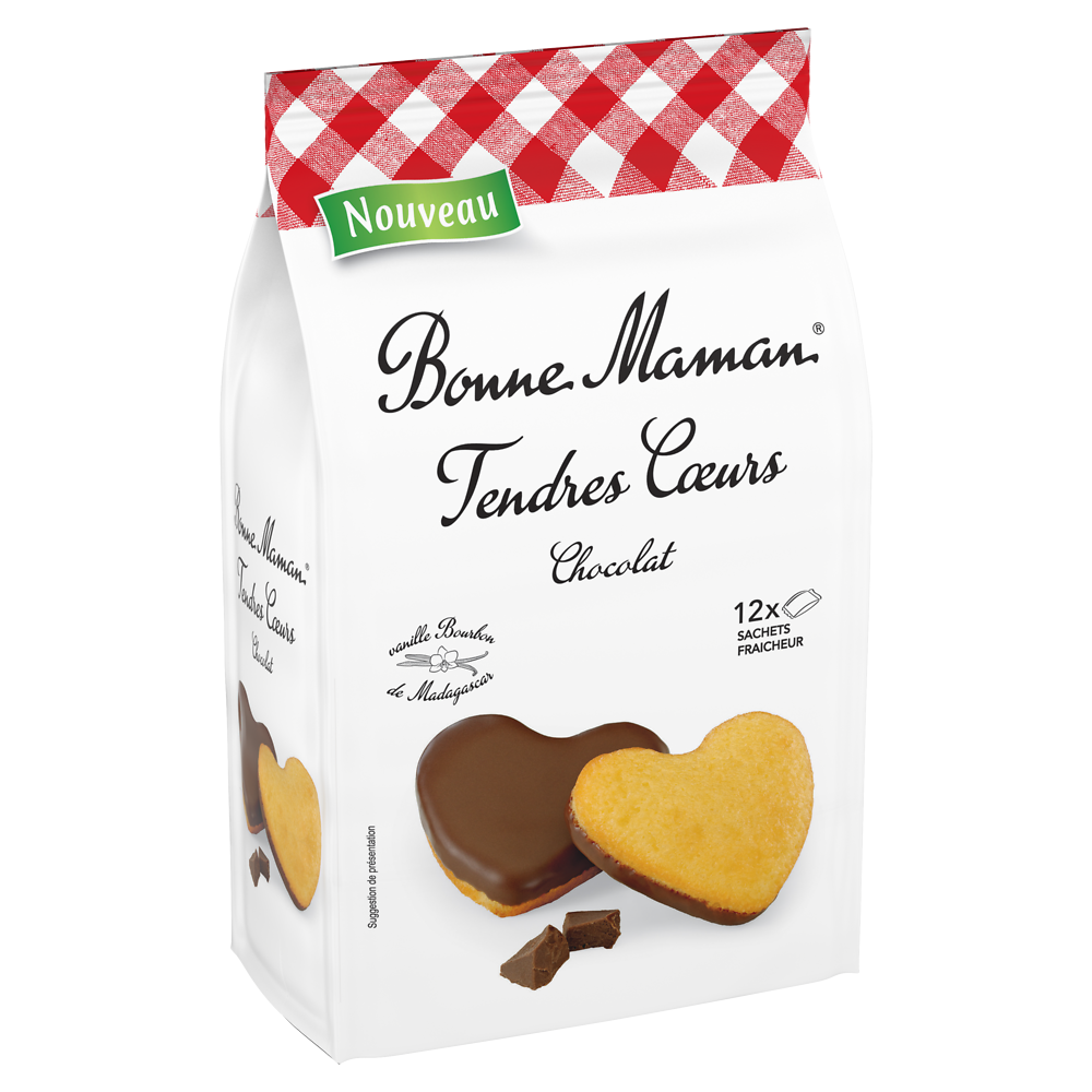 Gâteaux Tendres Coeurs nappés chocolat BONNE MAMAN - x12 sachets - Lepaquet de 300g