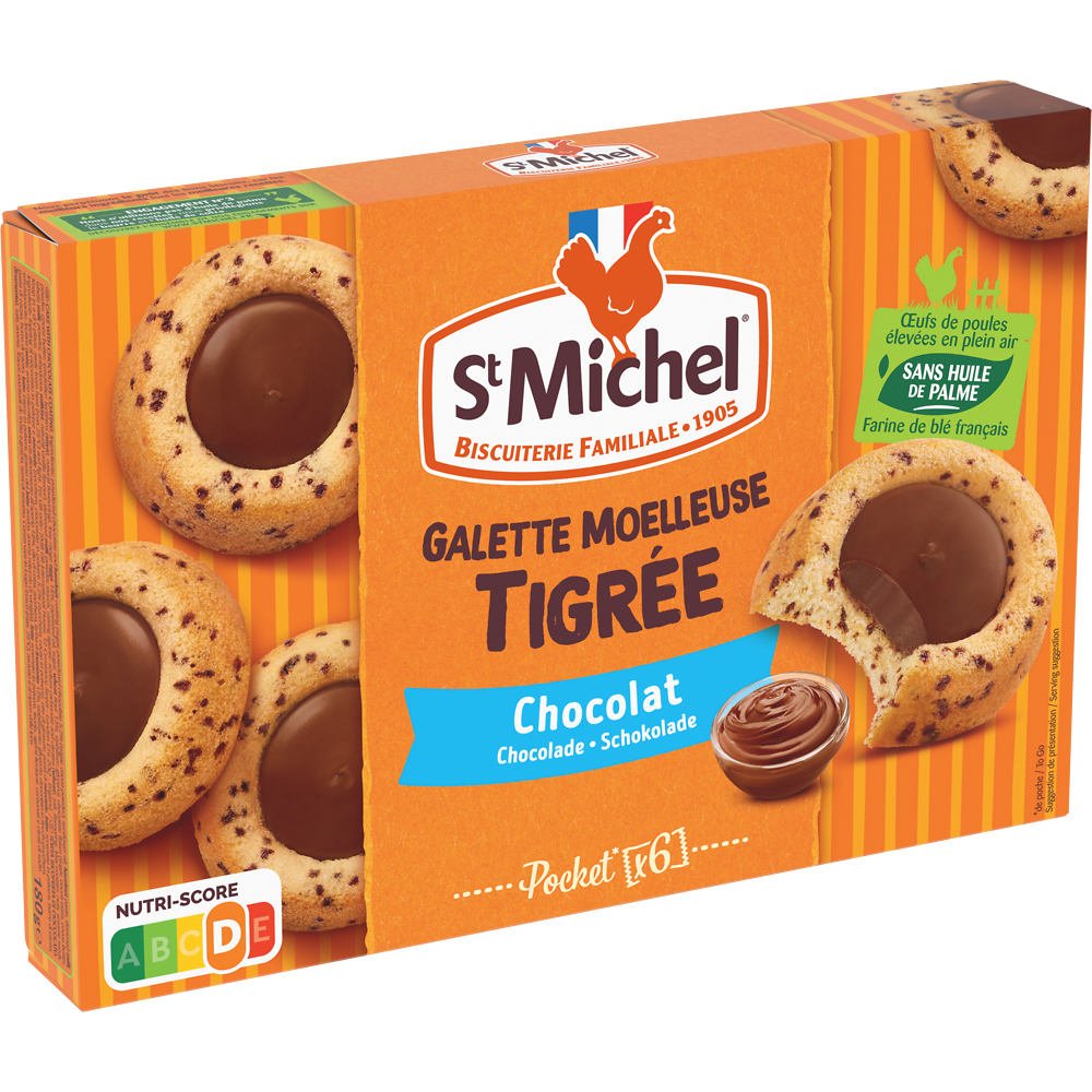 Galette moelleuse tigrée nappée au chocolat lait, ST MICHEL, 180g