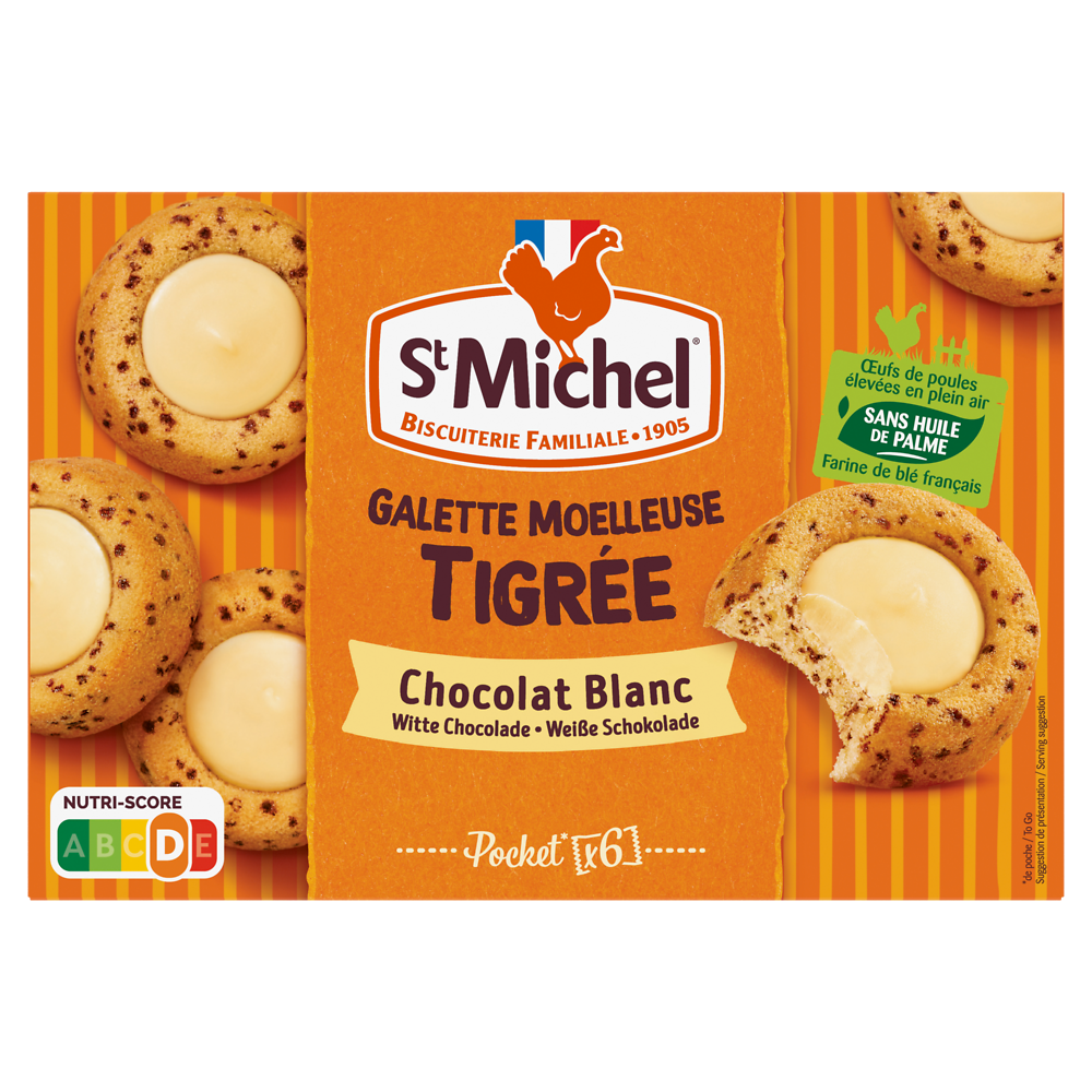 Galette moelleuse tigrée nappée au chocolat blanc, ST MICHEL, 180g