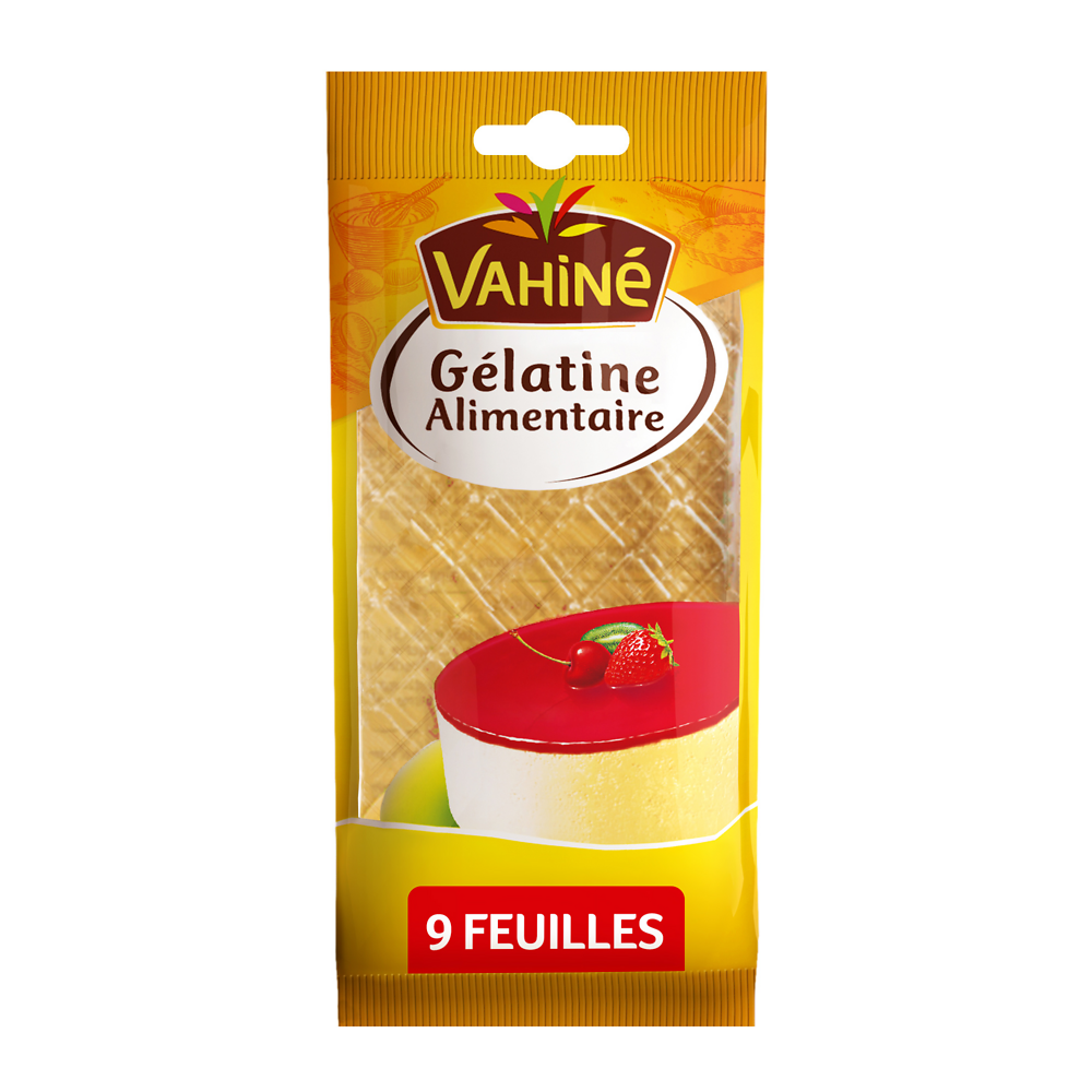 Gélatine alimentaire VAHINE, sachet de 9 feuilles de 17g