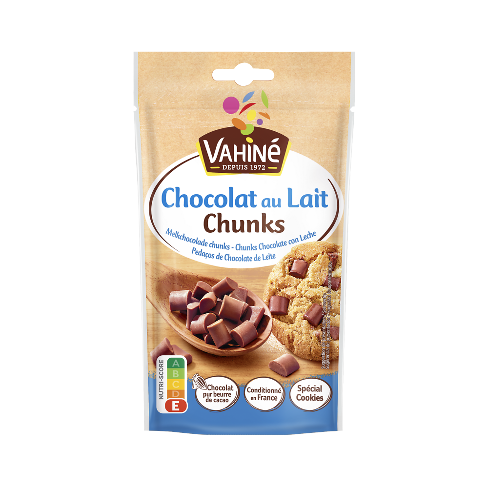 Pépites chocolat lait chunks, VAHINE, sachet 100g