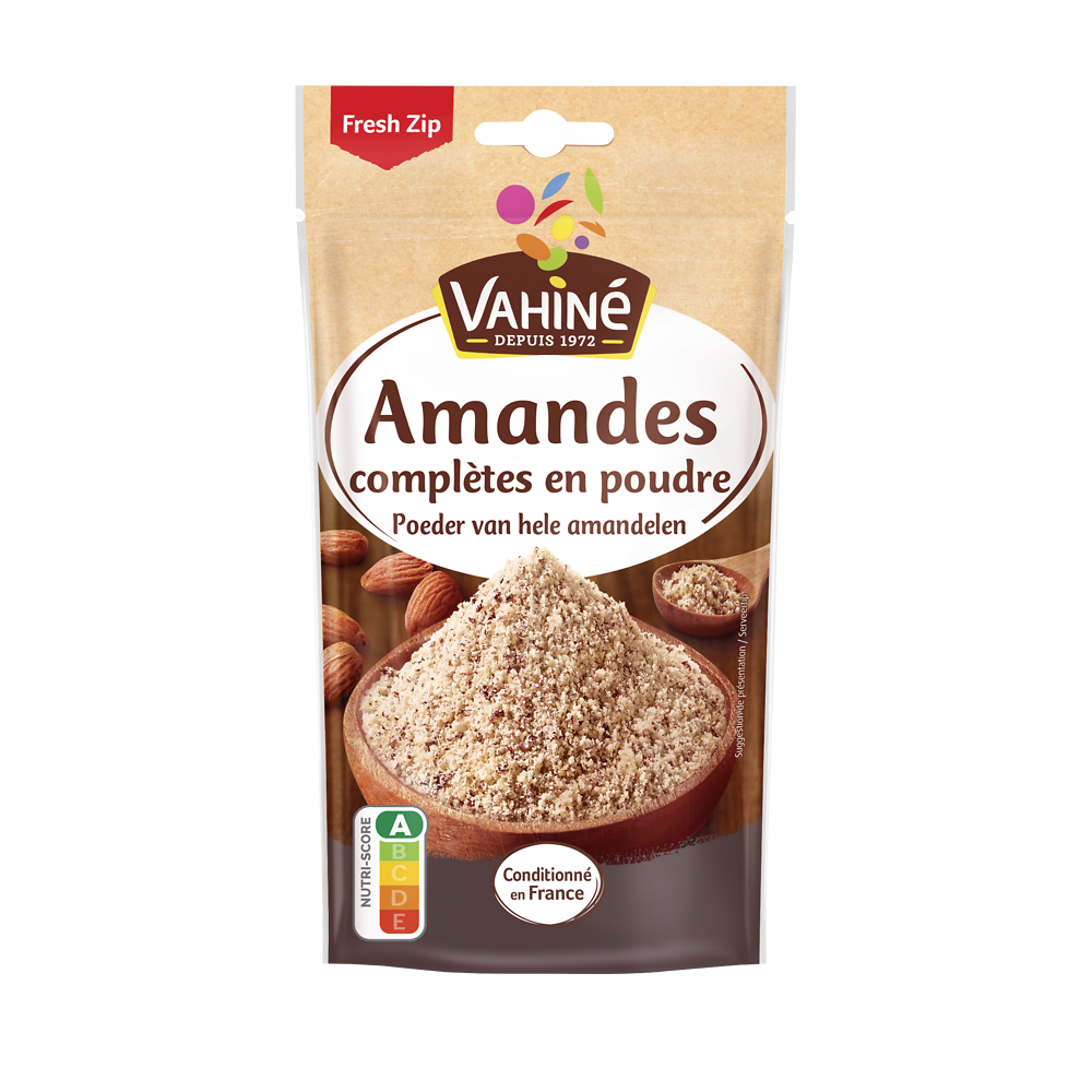 Amandes complètes décortiquées en poudre brut VAHINE, 100g