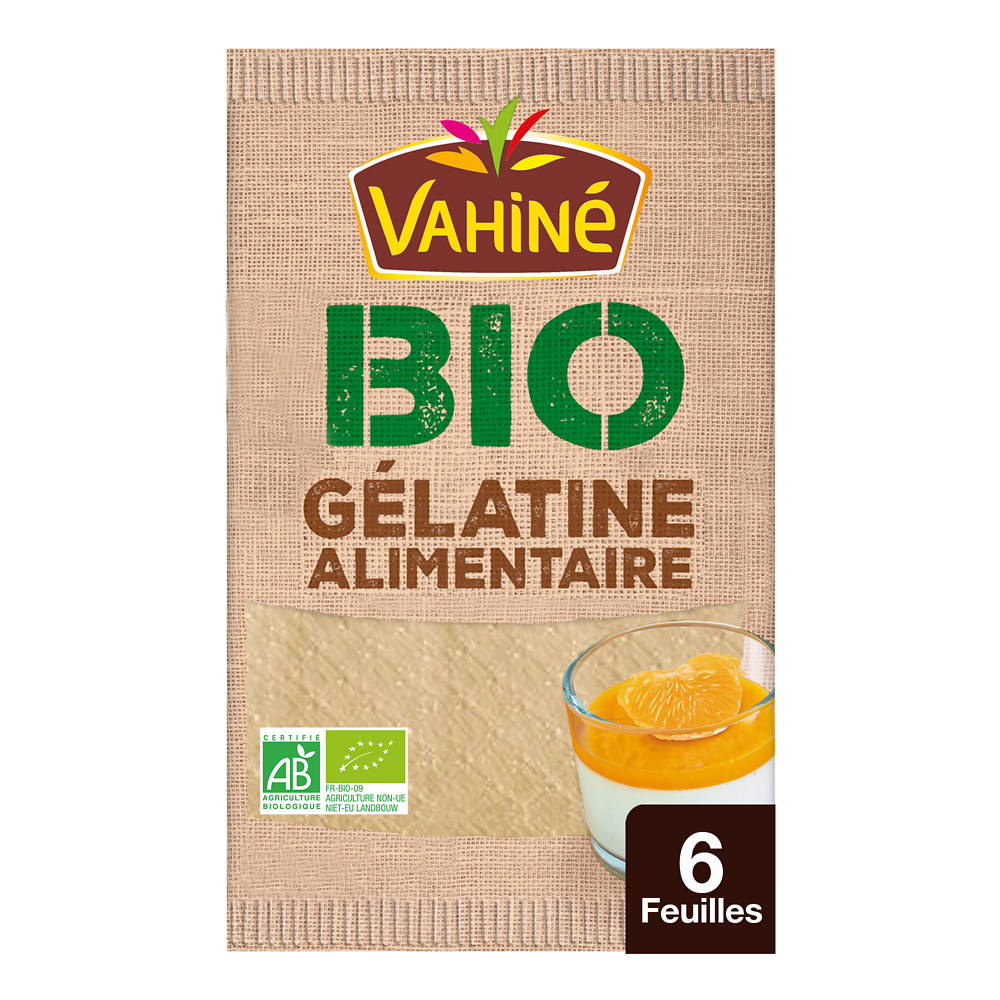 Gélatine alimentaire bio VAHINE, 6 feuilles de 10g