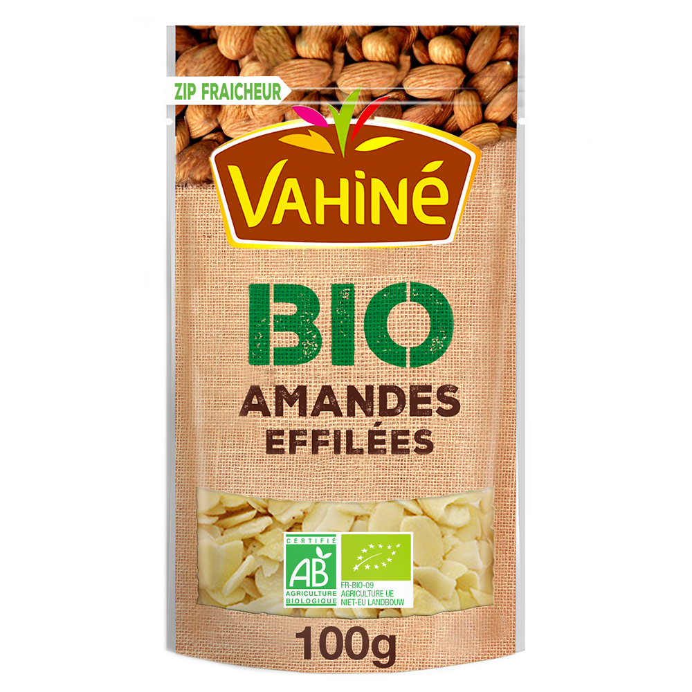 Amandes effilées bio VAHINE, paquet fresh zip de 100g