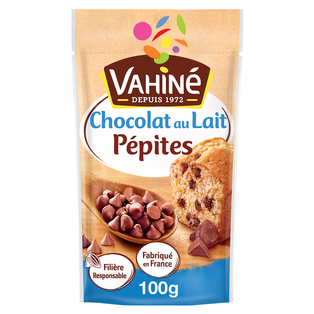 Pépites de chocolat au lait, VAHINE, sachet de 100g