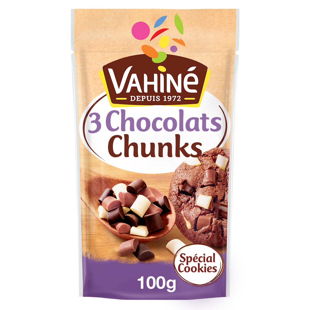 Pépites de 3 chocolats Chunks VAHINE, sachet de 100g