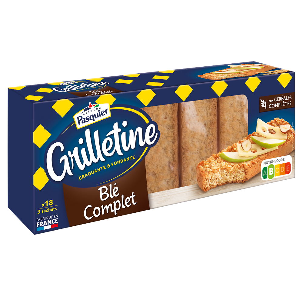 Tartines de pain grillées Blé complet Grilletine PASQUIER - Paquet de242g