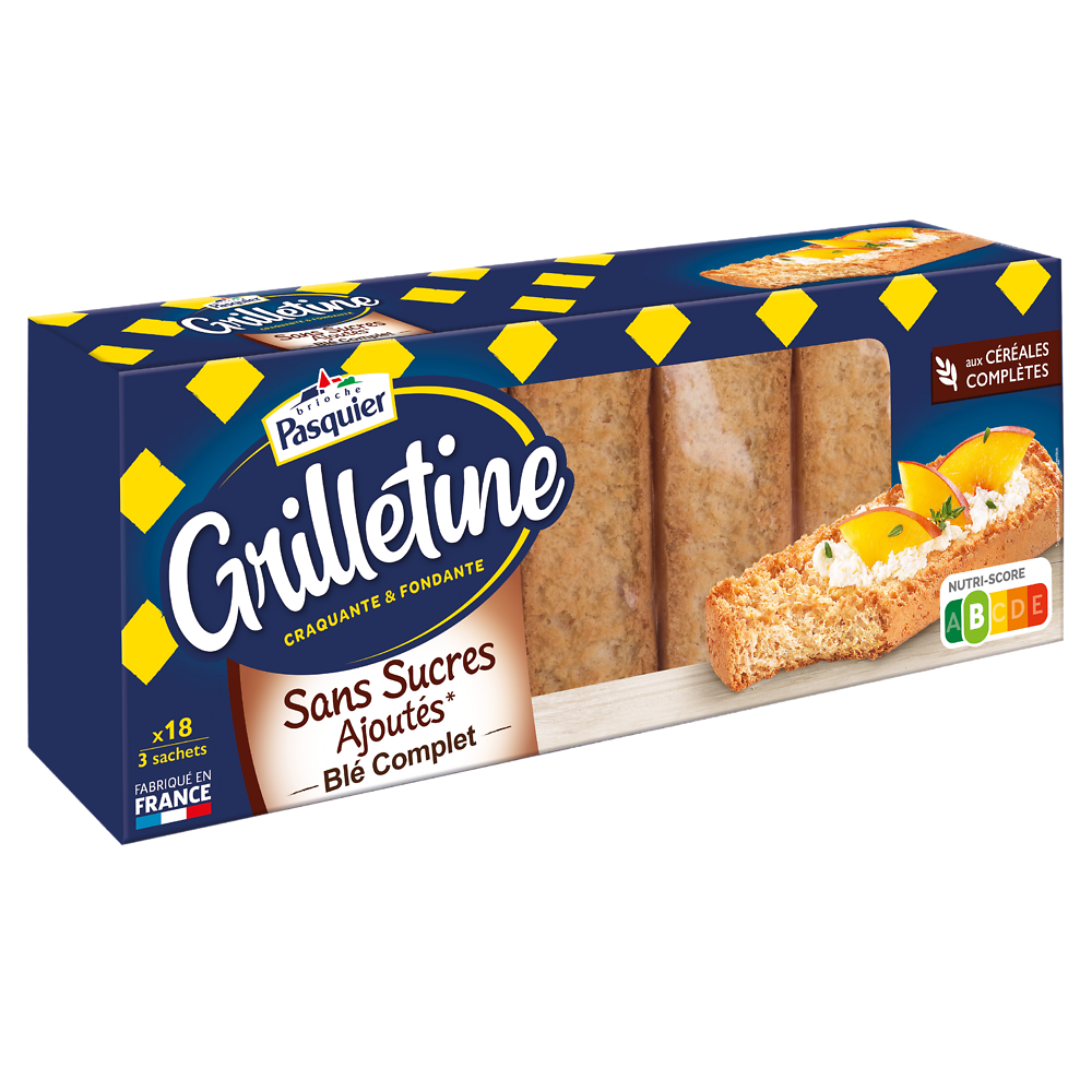 Grillettine blé complet sans sucre ajouté, PASQUIER x18, 225g