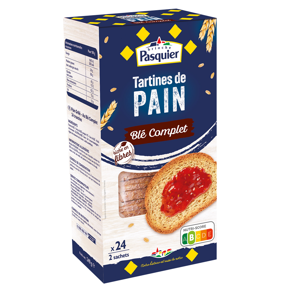 Tartines de pain toasté blé complet PASQUIER x24tr.240g