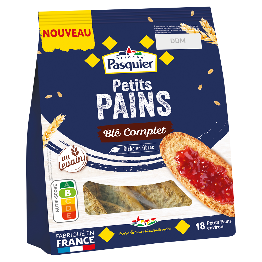 Petits pain grillés au blé complet PASQUIER, sachet 225g