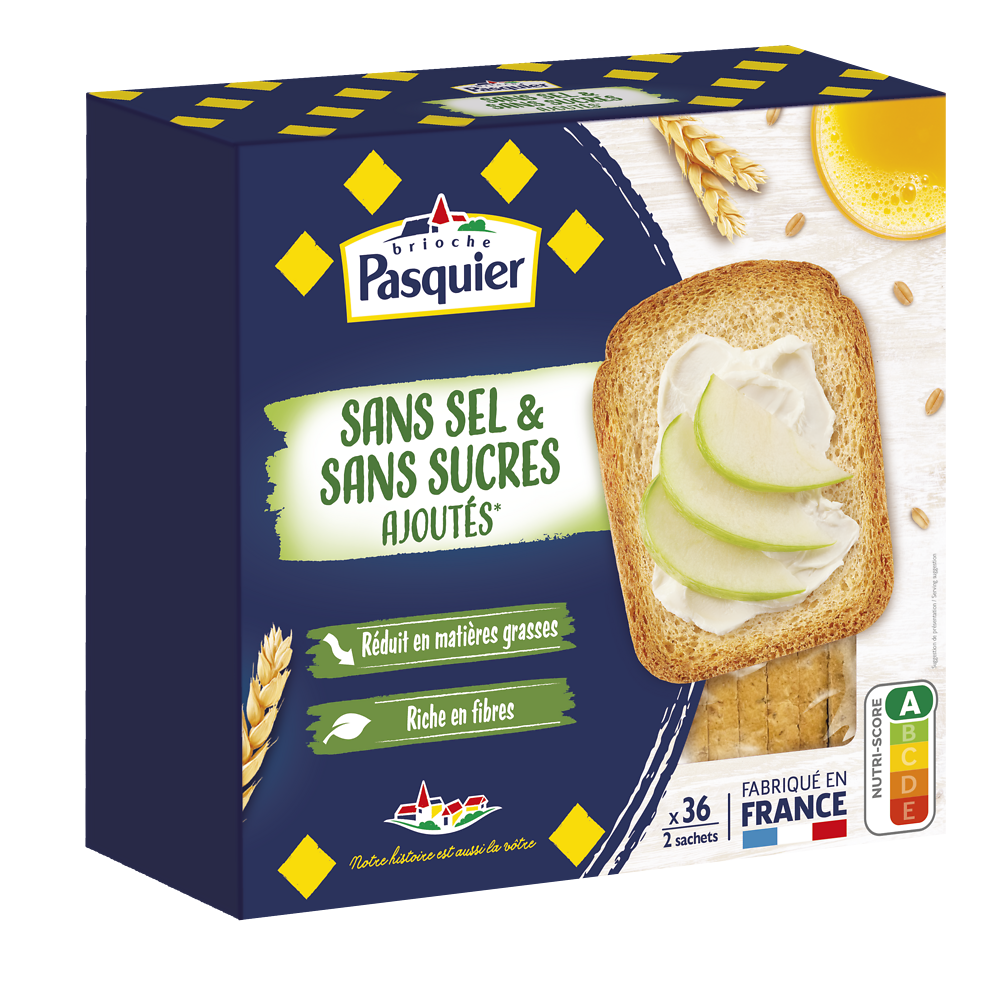 Biscottes sans sel & sans sucre ajoutés PASQUIER, 36 tranches, 300g