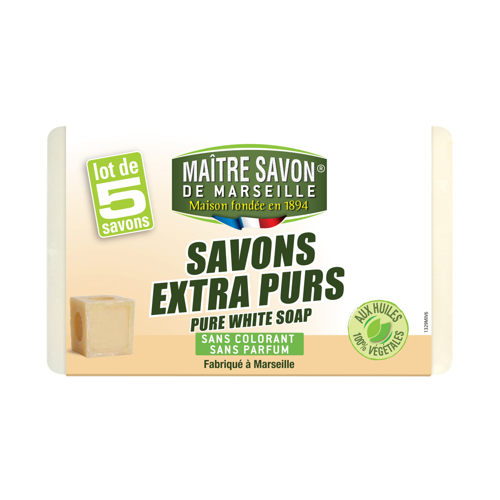 Savon de Marseille traditionnel pur blanc MAÎTRE SAVON DE MARSEILLE, 5x100g