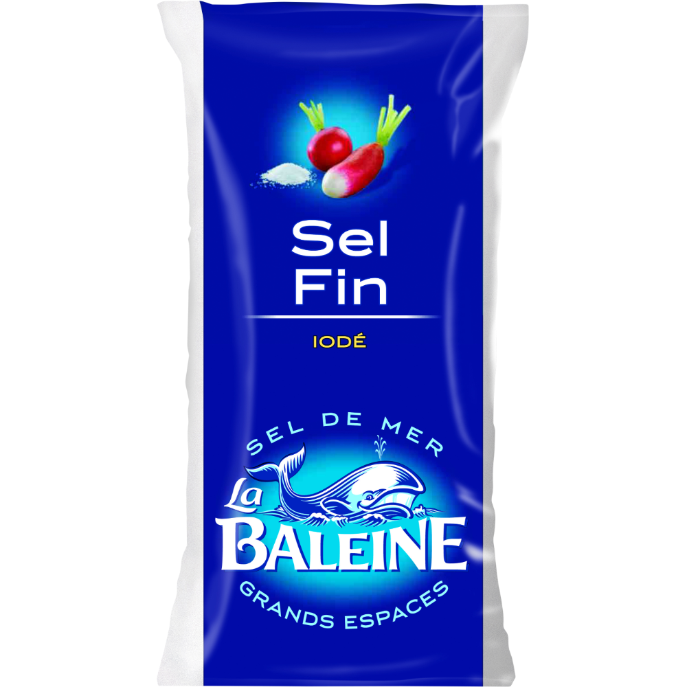 Sel fin iodé LA BALEINE, sachet de 500g