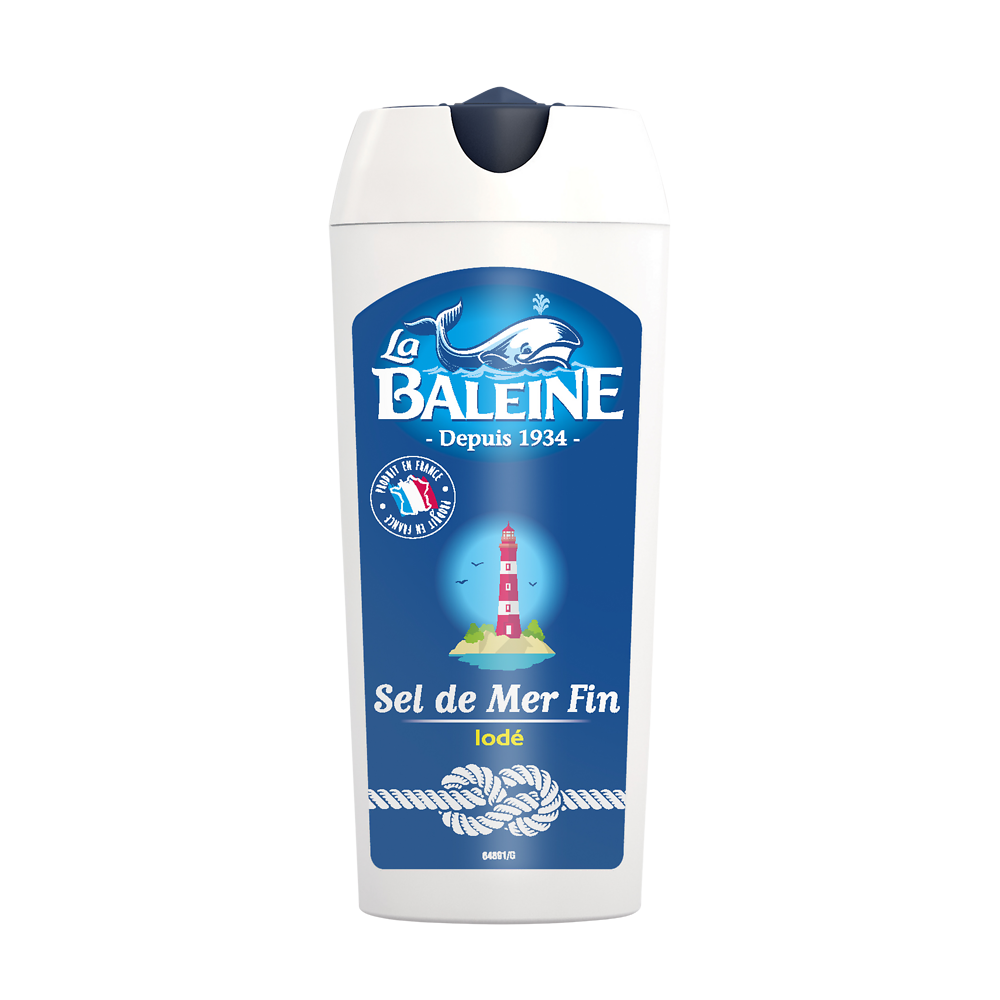 Sel de mer extra fin iodé LA BALEINE, boîte de 125g