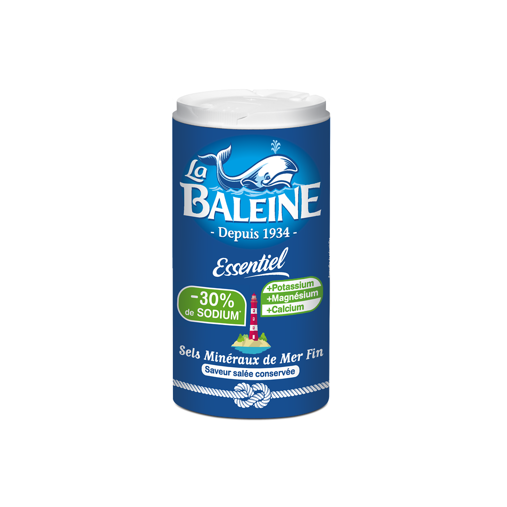 Sel fin essentiel -30% sodium La Baleine boîte verseuse 350g