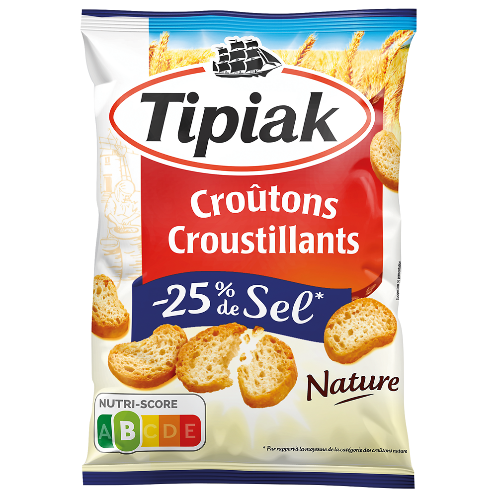 Croûtons nature -25% sel TIPIAK, sachet de 80g