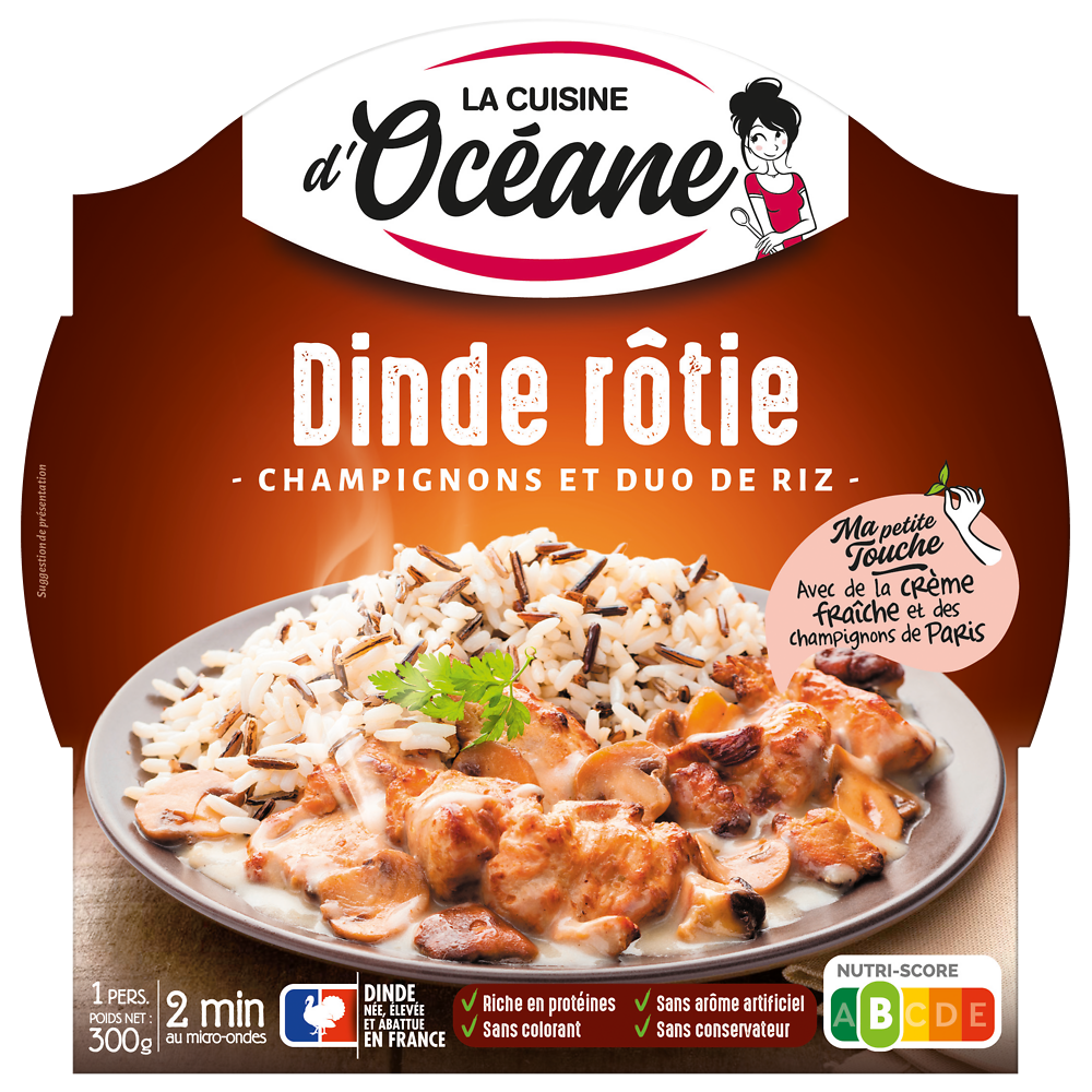 Dinde forestière et duo de riz LA CUISINE D'OCEANE, barquette micro-ondable de 300g