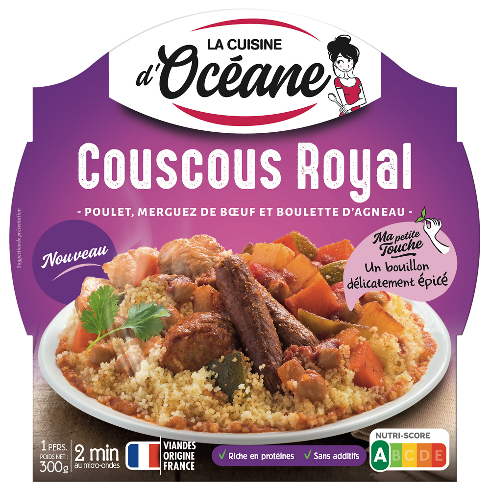 Couscous royal poulet merguez de boeuf et boulette d'agneau et semouleépicée LA CUISINE D'OCEANE 300g