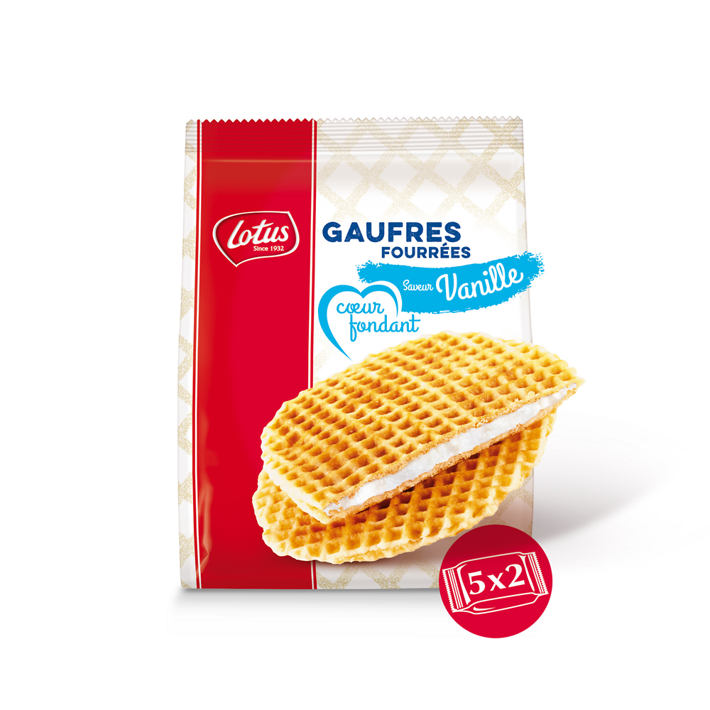 Gaufres coeur fondant vanille LOTUS BAKERIES, 5x2 gaufres soit 310g