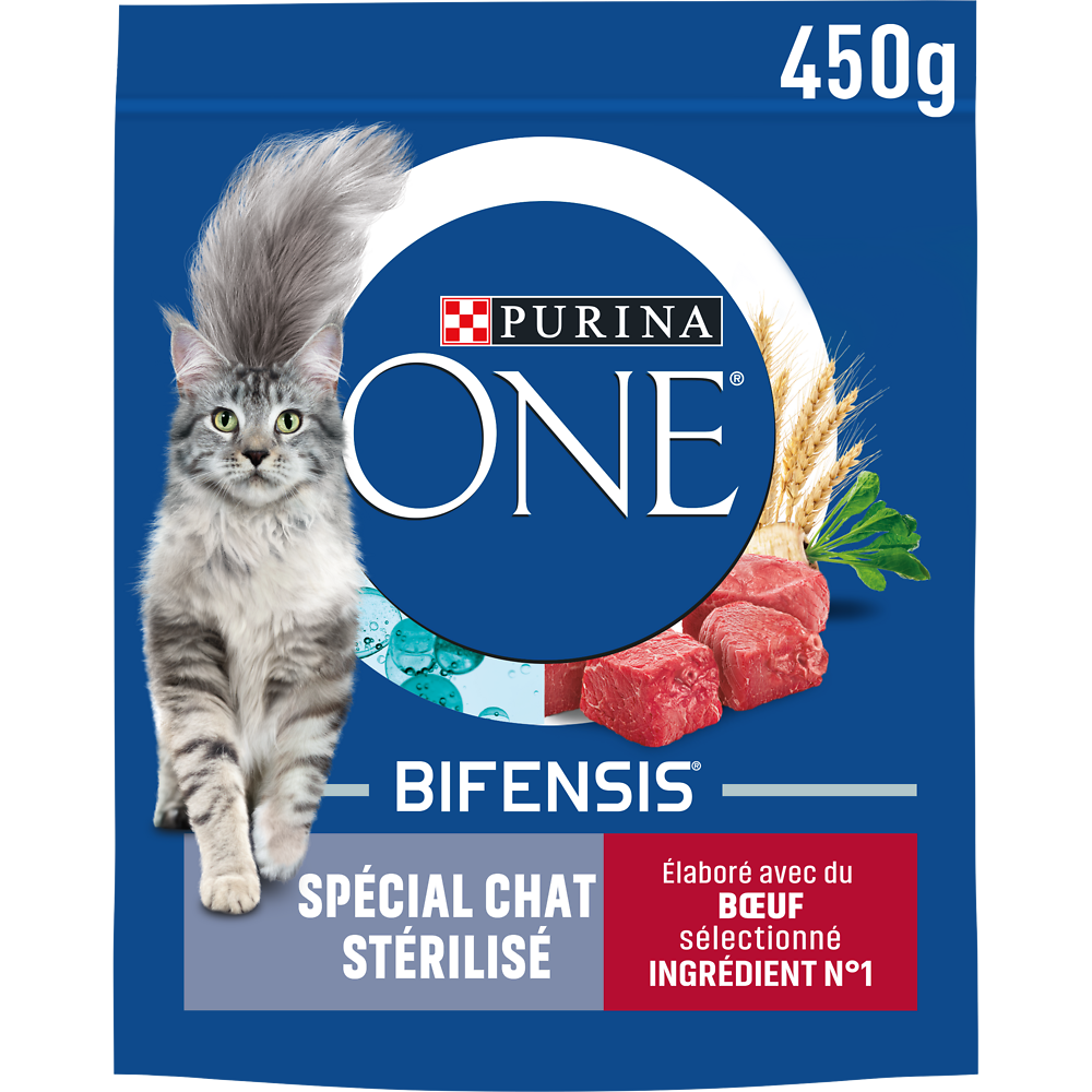 Croquettes pour chat adulte stérilisé Boeuf, Blé PURINA ONE - 450g