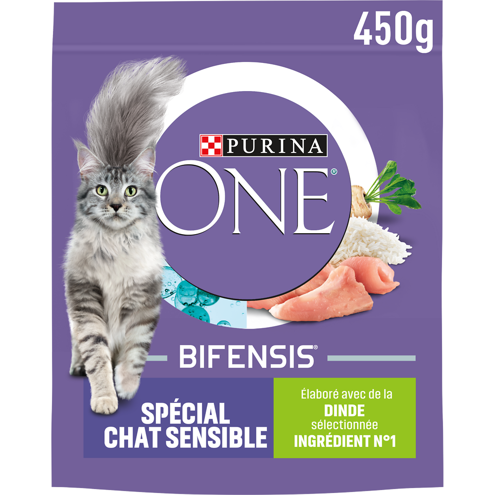 Croquettes pour chat adulte SENSIBLE Dinde, Riz PURINA ONE - 450g