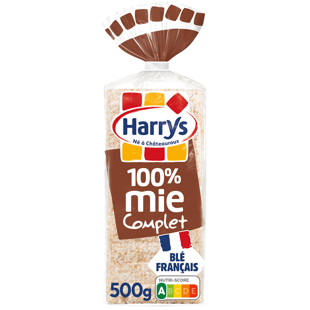 Pain de mie 100% Mie Complet sans croûte sans additifs HARRYS - 500g