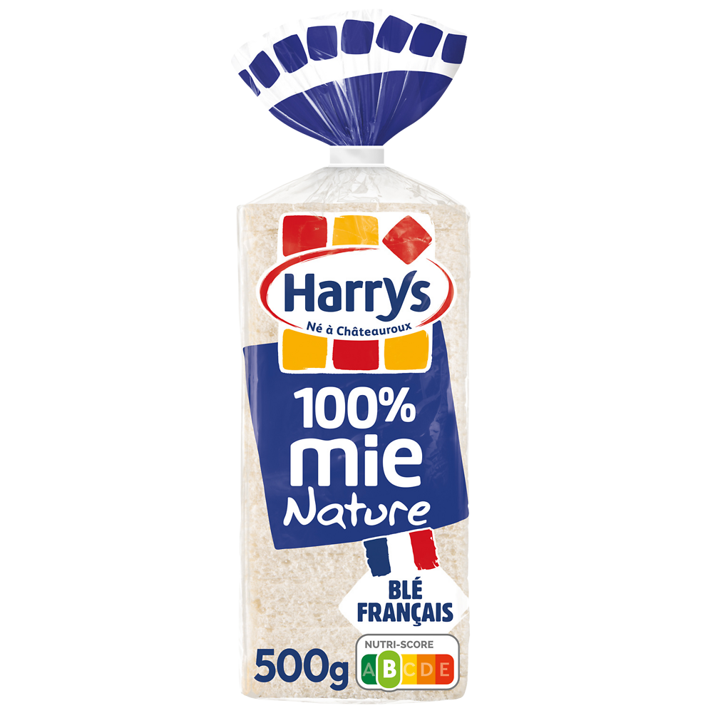 Pain de mie 100% Mie Nature sans croûte petites tranches HARRYS - 500G