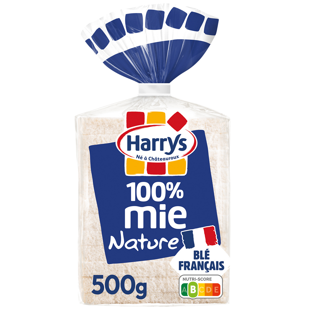 Pain de mie 100% Mie Nature sans croûte grandes tranches HARRYS - 500g