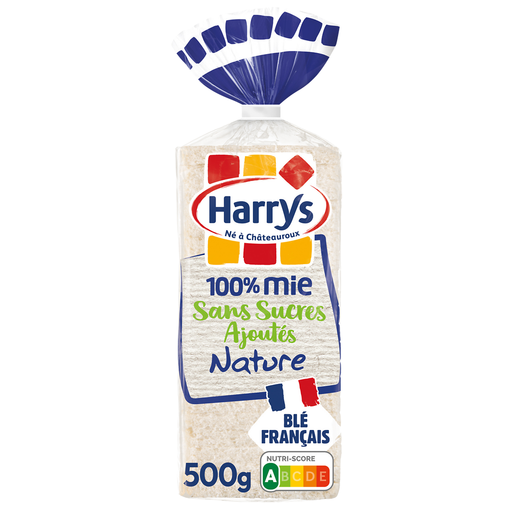 Pain de mie 100% Mie Nature sans croûte sans sucres ajoutés HARRYS - 500g