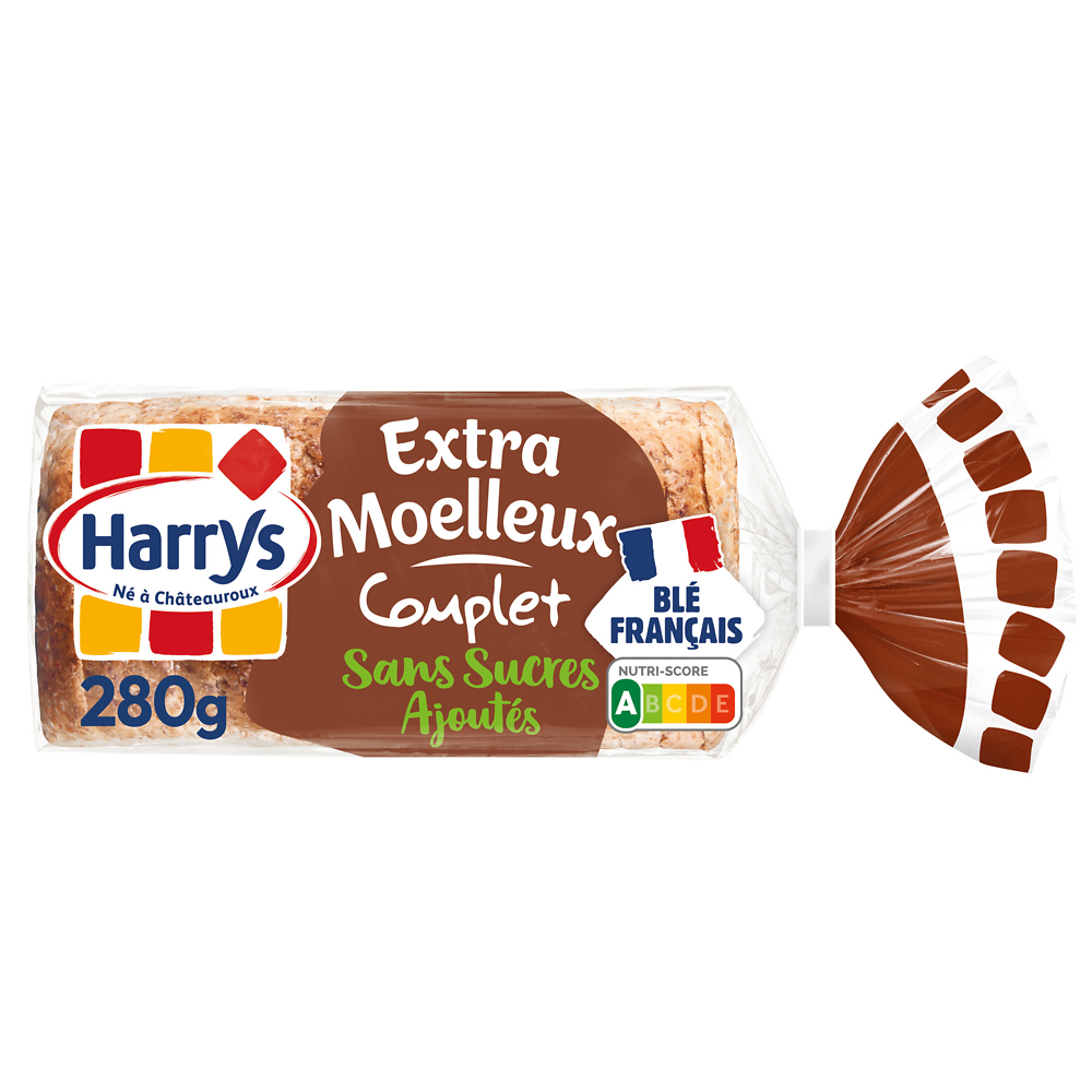 Pain de mie extra moelleux Complet sans sucres ajoutés HARRYS - 280g