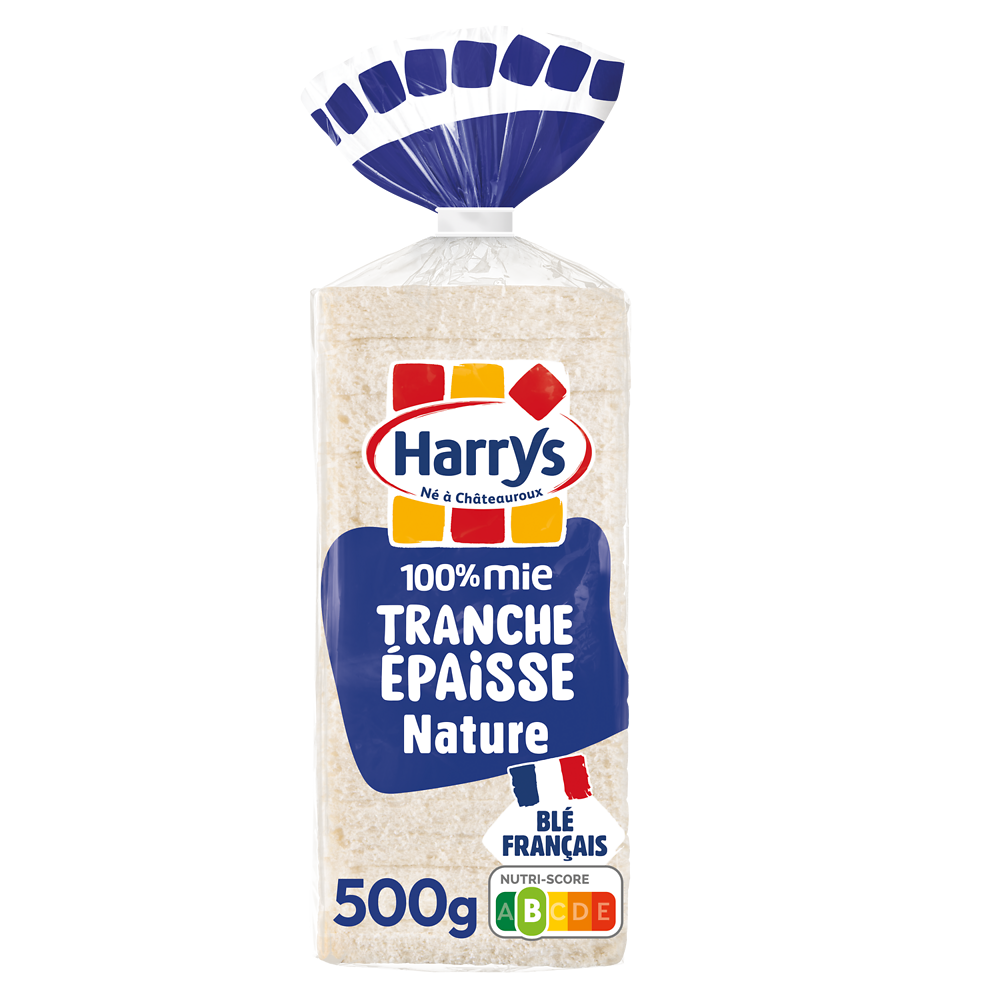 Pain de mie 100% Mie tranches épaisses Nature sans additifs HARRYS - 500g