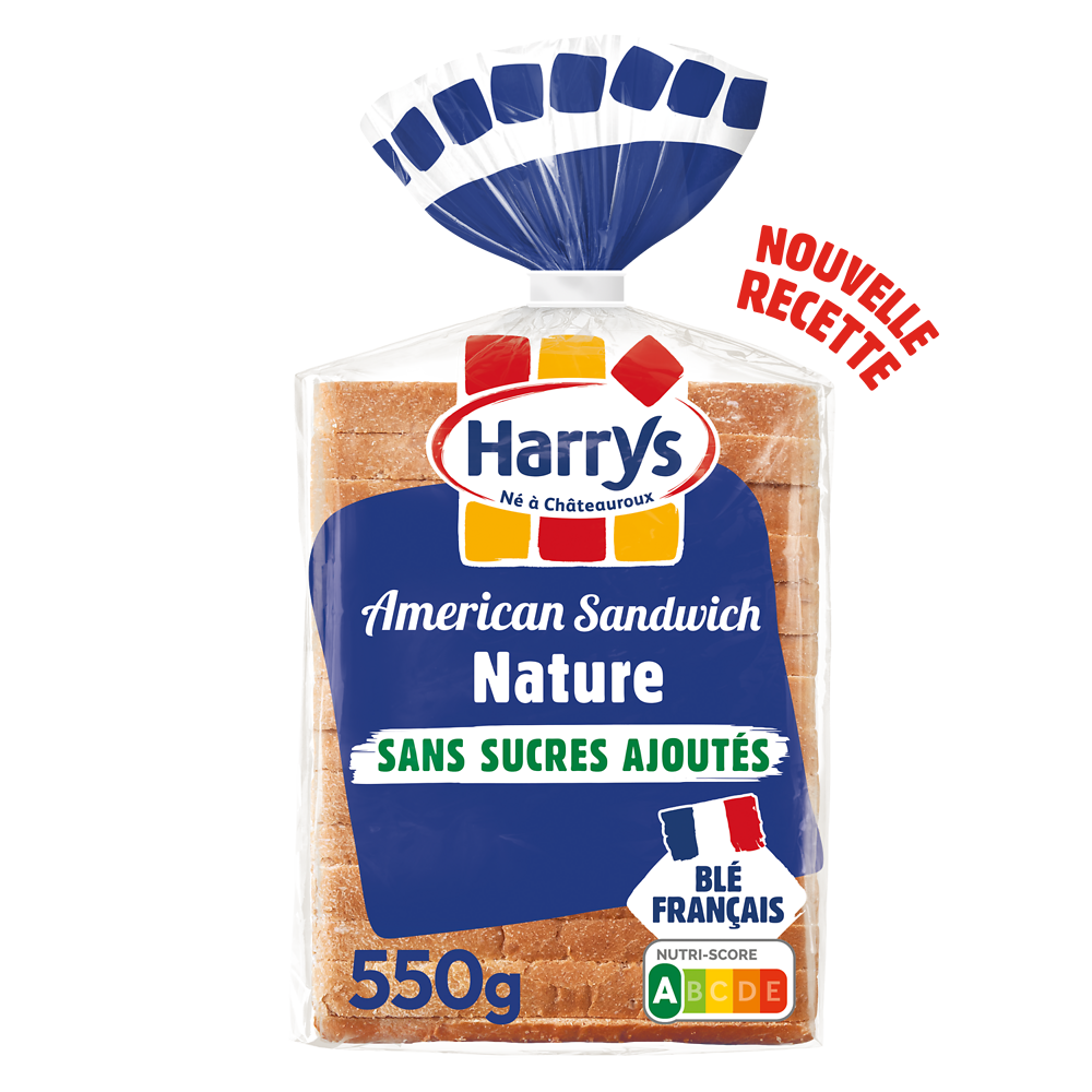 Pain de mie Américan sandwich nature sans sucre ajoutés HARRYS 550g