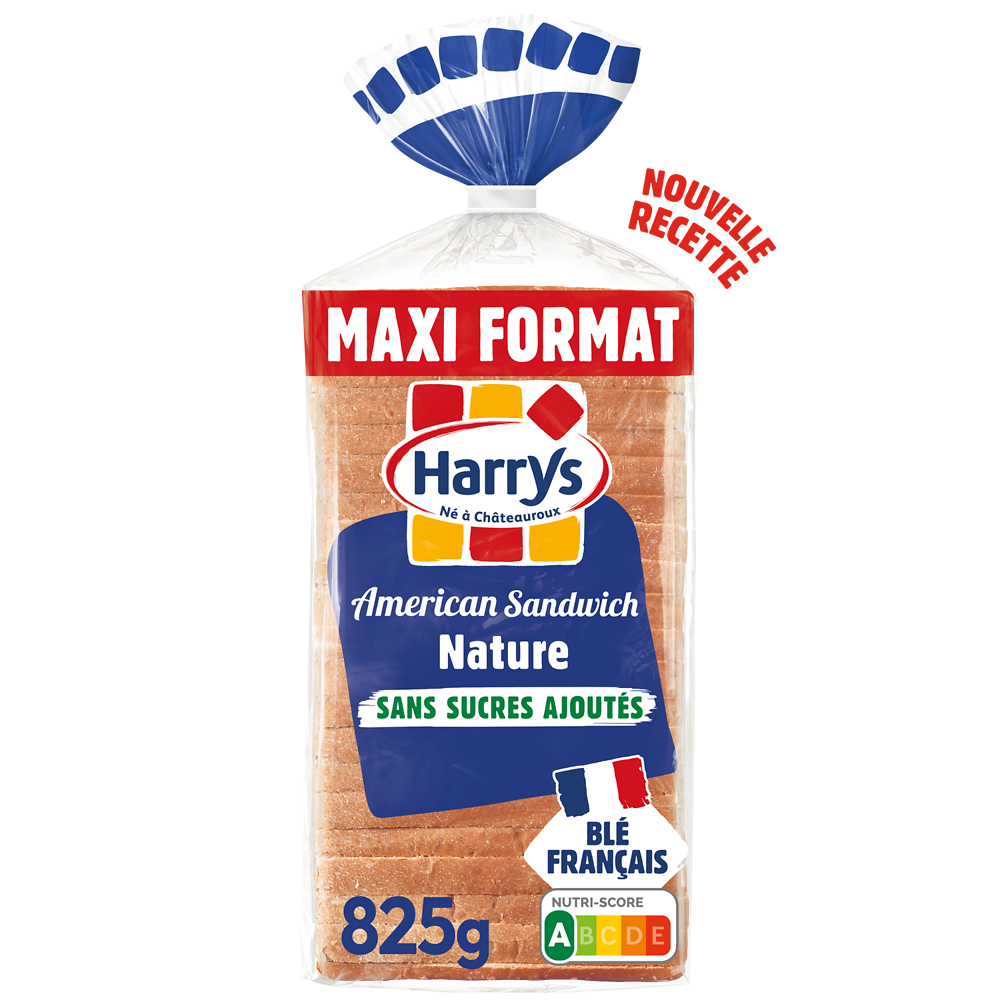 Pain de mie American Sandwich nature sans sucres ajoutés HARRYS 825g