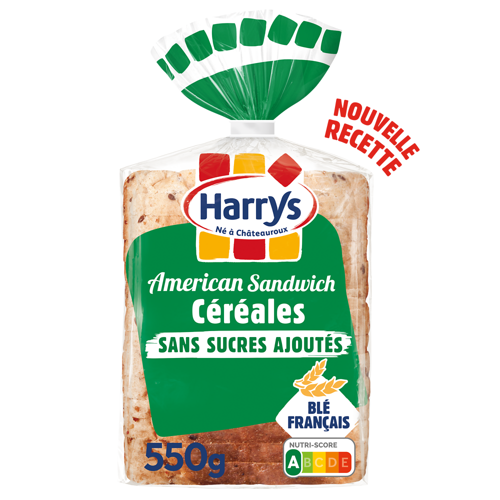 Pain de mie Américan Sandwich 7 céréales sans sucre ajoutés HARRYS, 550g