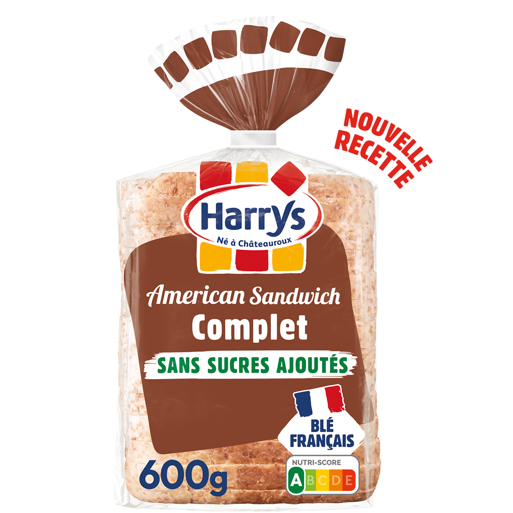 Pain de mie Américan sandwich complet sans sucre ajoutés HARRYS 600g